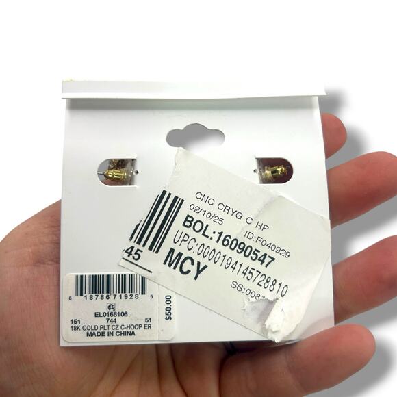 NEW And Now This 18K Gold Over Brass Small Pavé C-Hoop Earrings 0.85" - Picture 7 of 10